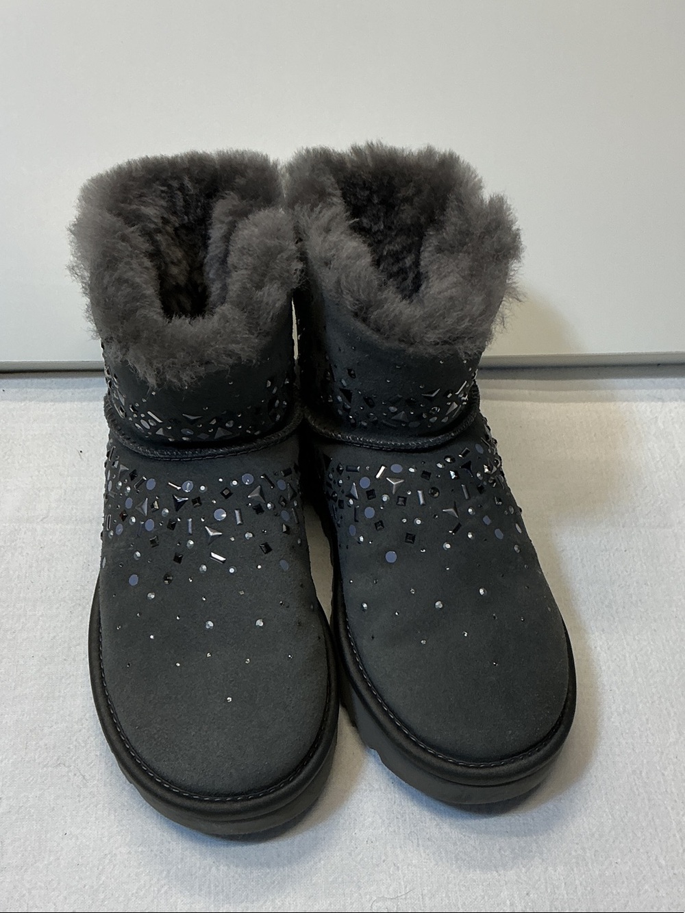 UGG Short Embellished Shearling Boot in Dark Gray